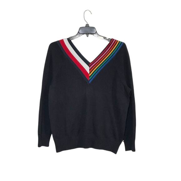 Tommy Hilfiger Sweaters - Tommy Hilfiger Black Sweater Cotton Blend V-Neck Rainbow Pride Size Large